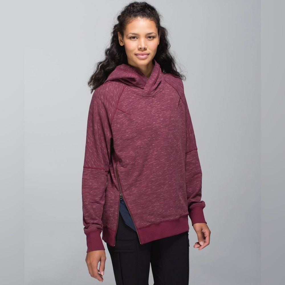 Lululemon Pullover Hoodie Om & Roam Side Zip Sweatshirt Heathered Rust Berry 10